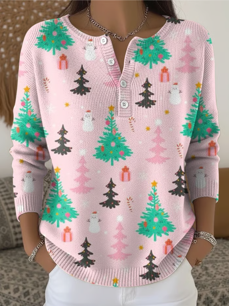 Clara - Christmas sweater with Christmas tree print